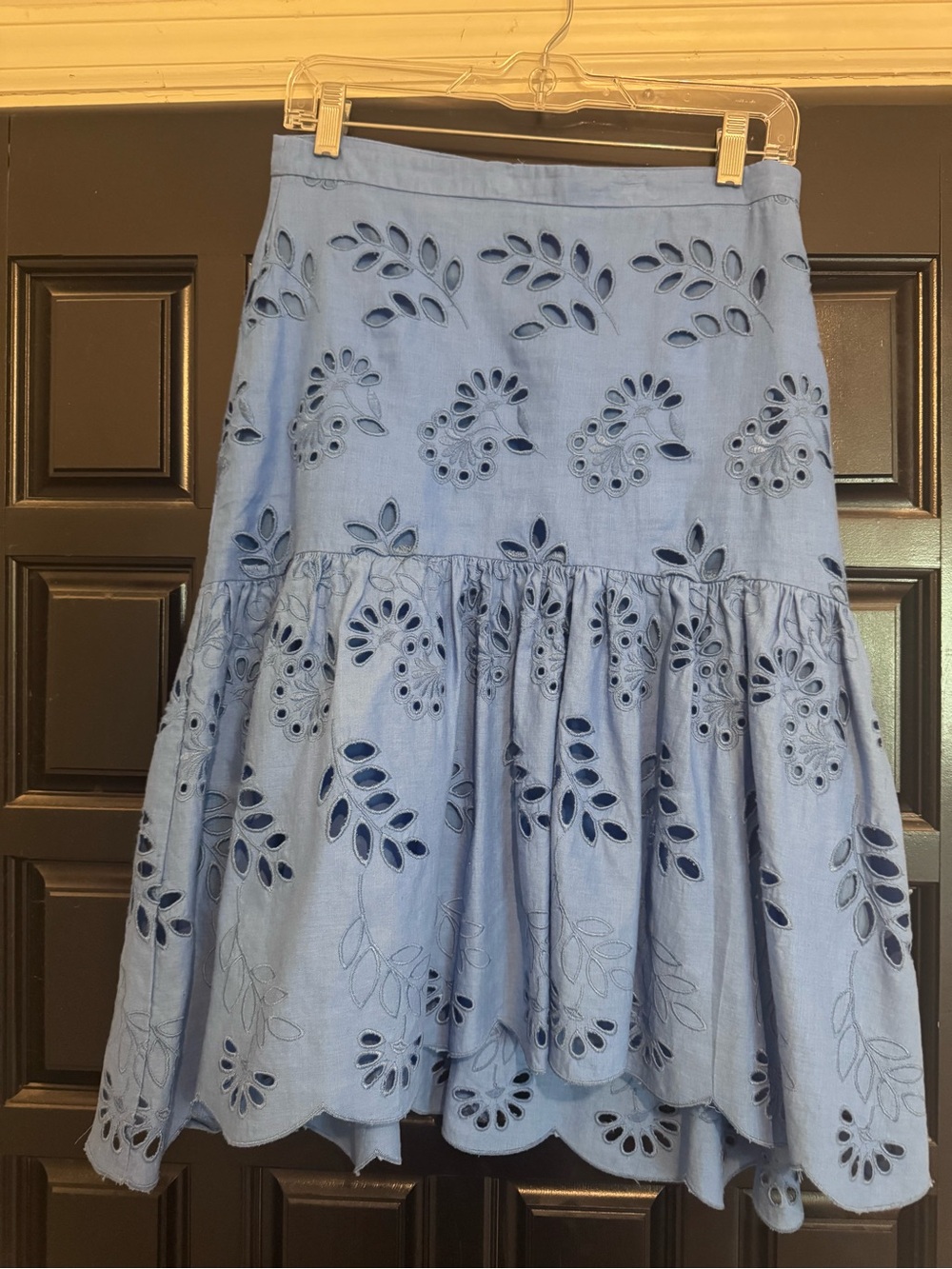 Ann Taylor Beautiful Bright Blue Eyelet Tiered Midi Skirt